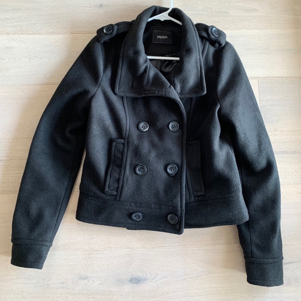Women’s Black PAPAYA Fleece Waist Length Pea Coat
